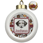 Dog Faces Ceramic Ball Ornaments - Poinsettia Garland (Personalized)