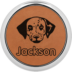 Dog Faces Leatherette Round Coaster w/ Silver Edge (Personalized)