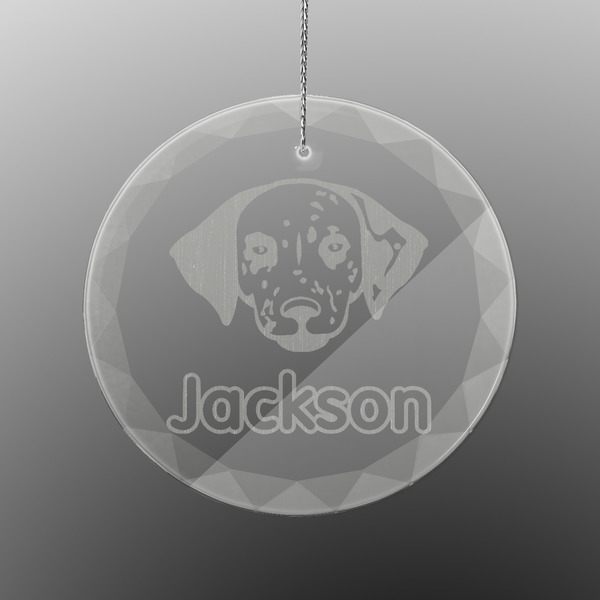 Custom Dog Faces Engraved Glass Ornament - Round (Personalized)