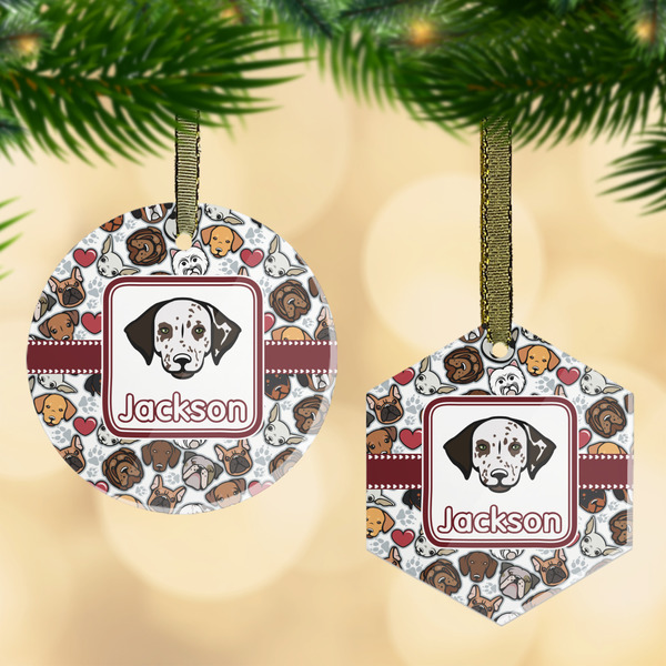 Custom Dog Faces Flat Glass Ornament w/ Name or Text