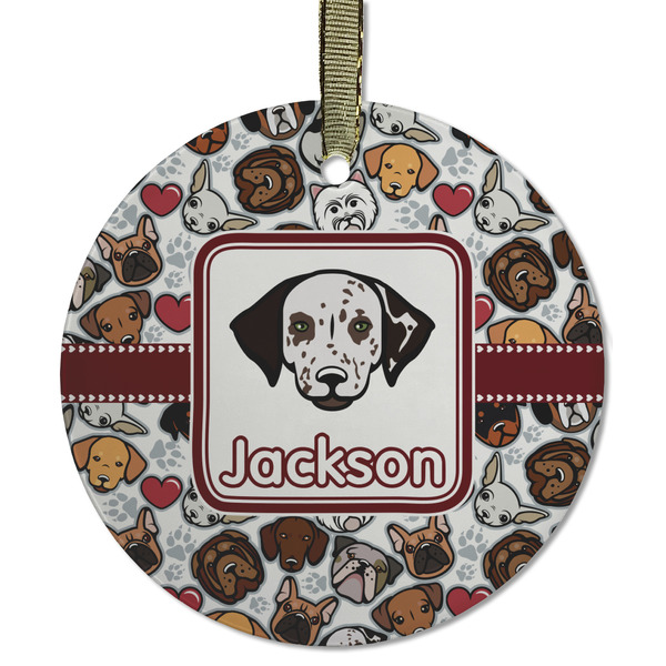 Custom Dog Faces Flat Glass Ornament - Round w/ Name or Text