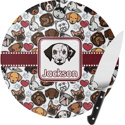 Dog Faces Round Glass Cutting Board - Medium (Personalized)