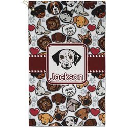 Dog Faces Golf Towel - Poly-Cotton Blend - Small w/ Name or Text