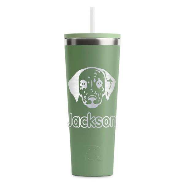 Custom Dog Faces RTIC Everyday Tumbler with Straw - 28oz - Light Green - Single-Sided (Personalized)