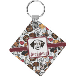Dog Faces Diamond Plastic Keychain w/ Name or Text