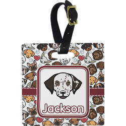 Dog Faces Plastic Luggage Tag - Square w/ Name or Text