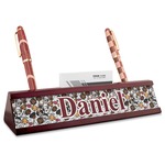 Dog Faces Red Mahogany Nameplate with Business Card Holder (Personalized)