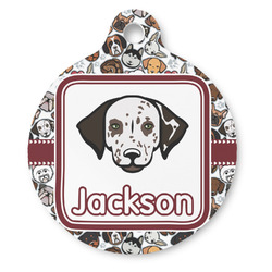 Dog Faces Round Pet ID Tag - Large (Personalized)