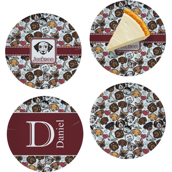 Custom Dog Faces Set of 4 Glass Appetizer / Dessert Plate 8" (Personalized)