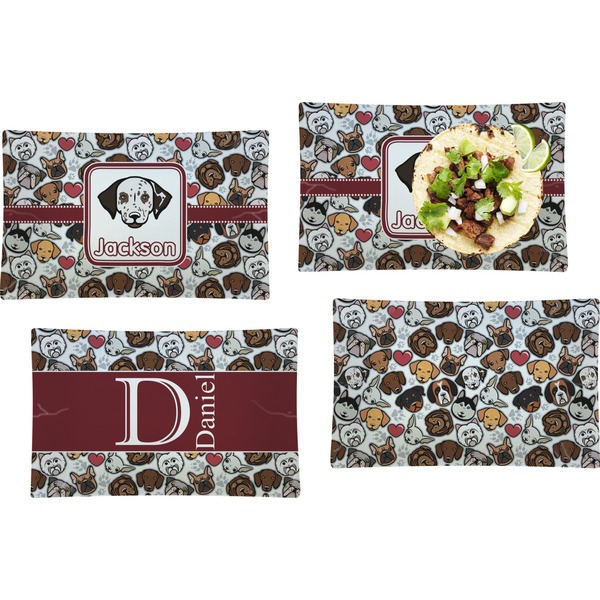 Custom Dog Faces Set of 4 Glass Rectangular Lunch / Dinner Plate (Personalized)