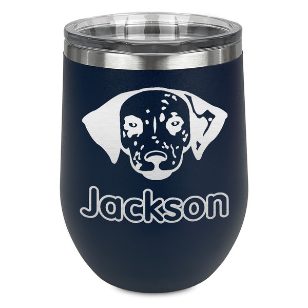 Custom Dog Faces Stemless Stainless Steel Wine Tumbler - Navy - Single Sided (Personalized)