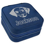 Dog Faces Travel Jewelry Box - Navy Blue Leather (Personalized)