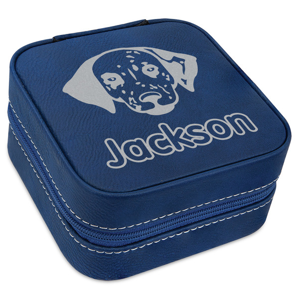 Custom Dog Faces Travel Jewelry Box - Navy Blue Leather (Personalized)