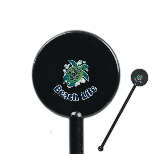 Custom Sea Turtles 5.5" Round Plastic Stir Sticks - Black - Single Sided