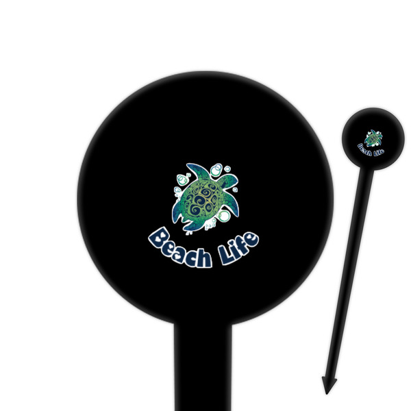 Custom Sea Turtles 6" Round Plastic Food Picks - Black - Double Sided