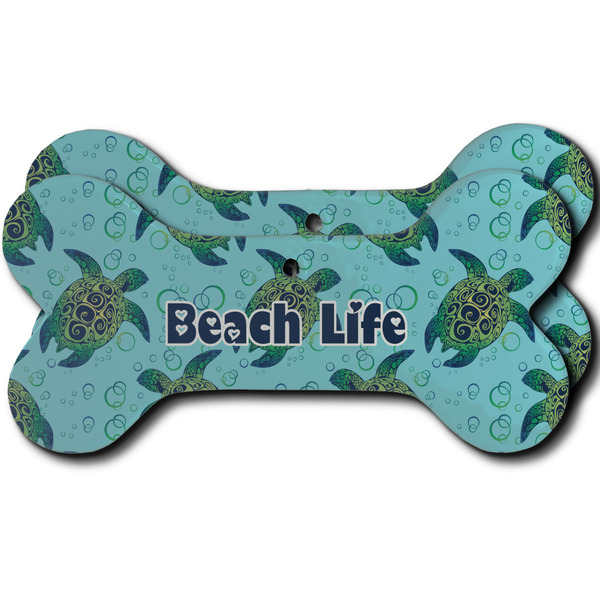 Custom Sea Turtles Ceramic Dog Ornament - Front & Back