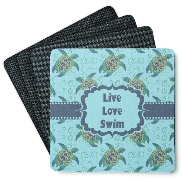 Custom Sea Turtles Square Rubber Backed Coasters - Set of 4 (Personalized)