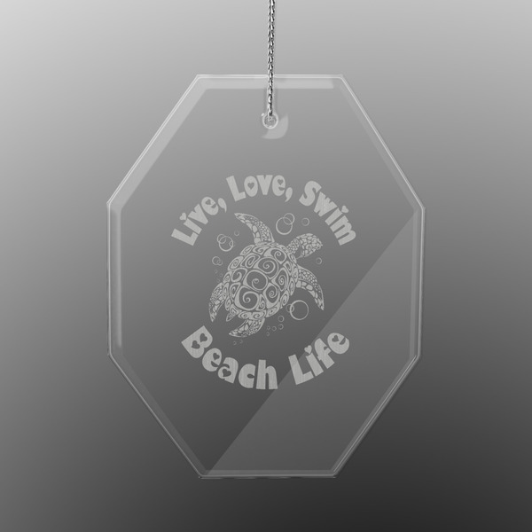 Custom Sea Turtles Engraved Glass Ornament - Octagon