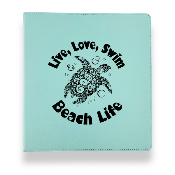 Custom Sea Turtles Leather Binder - 1" - Teal