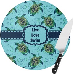 Sea Turtles Round Glass Cutting Board - Medium (Personalized)