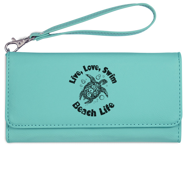 Custom Sea Turtles Ladies Leatherette Wallet - Laser Engraved- Teal