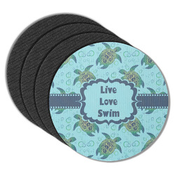 Sea Turtles Round Rubber Backed Coasters - Set of 4 (Personalized)