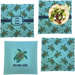 Sea Turtles Set of 4 Glass Square Lunch / Dinner Plate 9.5" (Personalized)