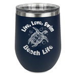 Sea Turtles Stemless Stainless Steel Wine Tumbler - Navy - Double Sided