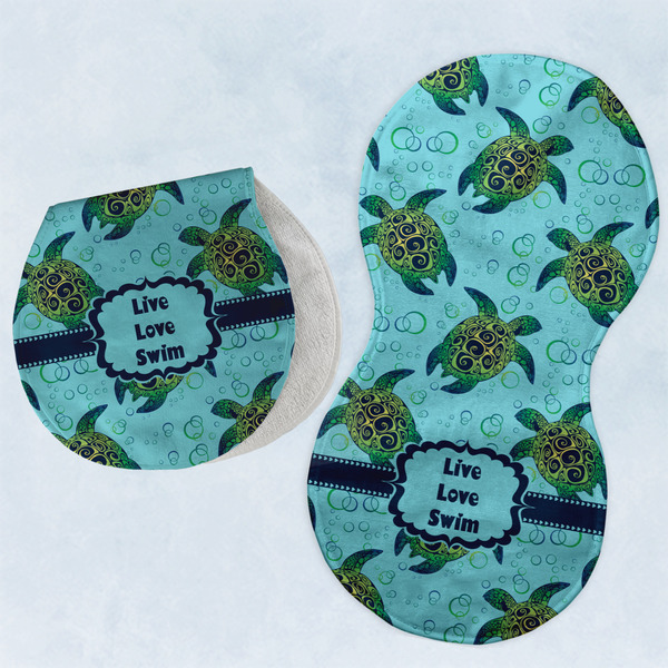 Custom Sea Turtles Burp Pads - Velour - Set of 2