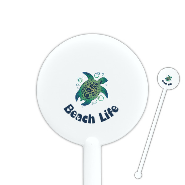 Custom Sea Turtles 5.5" Round Plastic Stir Sticks - White - Double Sided