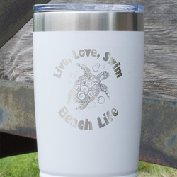 Sea Turtles 20 oz Stainless Steel Tumbler - White - Single Sided