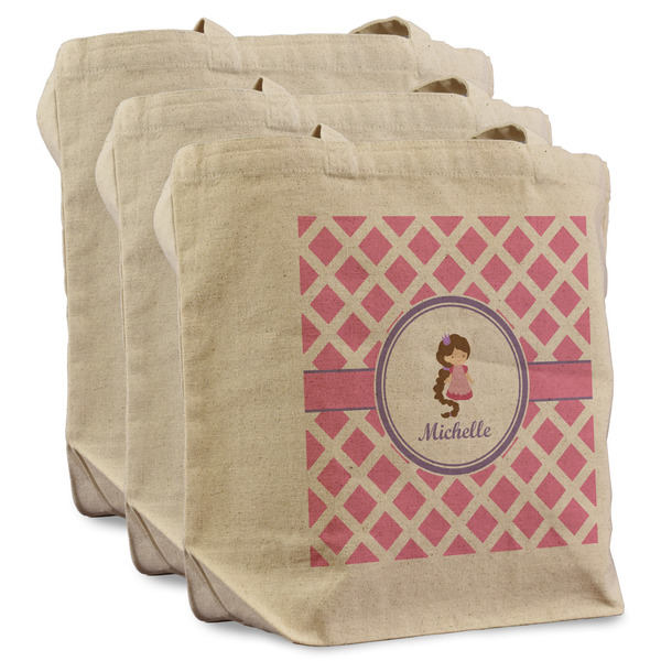 Custom Diamond Print w/Princess Reusable Cotton Grocery Bags - Set of 3 (Personalized)