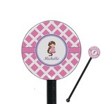 Diamond Print w/Princess 5.5" Round Plastic Stir Sticks - Black - Single Sided (Personalized)