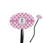 Diamond Print w/Princess 7" Oval Plastic Stir Sticks - Black - Double Sided (Personalized)