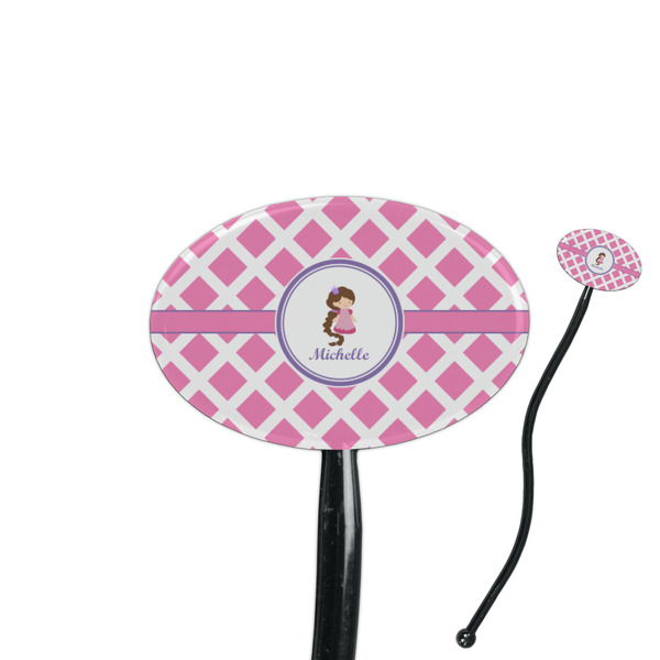 Custom Diamond Print w/Princess 7" Oval Plastic Stir Sticks - Black - Double Sided (Personalized)