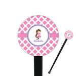 Diamond Print w/Princess 7" Round Plastic Stir Sticks - Black - Single Sided (Personalized)