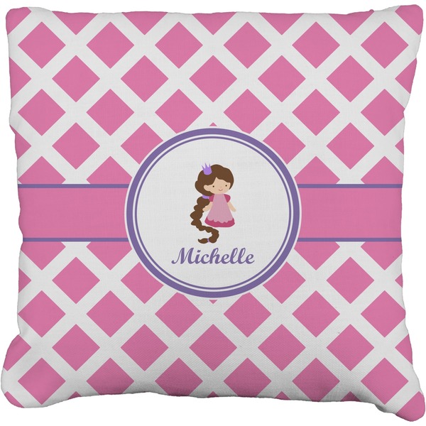 Custom Diamond Print w/Princess Faux-Linen Throw Pillow 18" (Personalized)