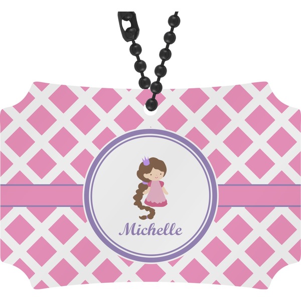 Custom Diamond Print w/Princess Rear View Mirror Ornament (Personalized)