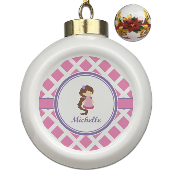 Custom Diamond Print w/Princess Ceramic Ball Ornaments - Poinsettia Garland (Personalized)