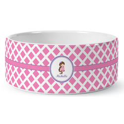 Diamond Print w/Princess Ceramic Dog Bowl - Large (Personalized)
