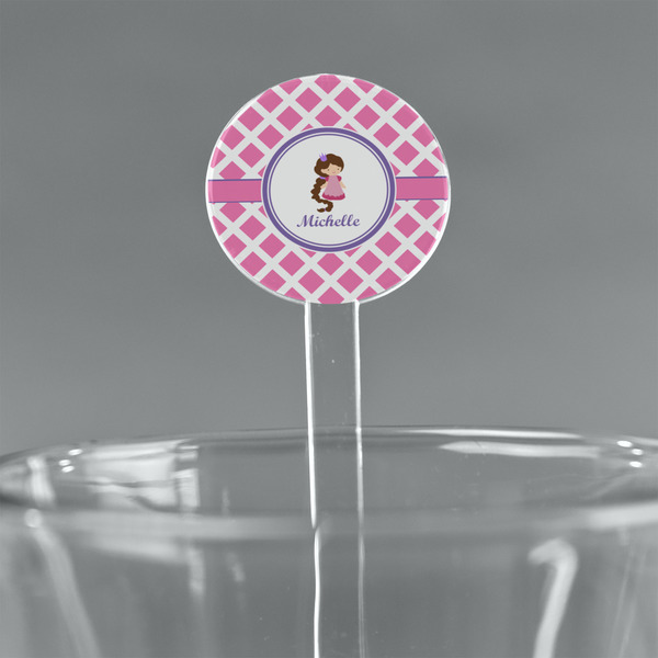 Custom Diamond Print w/Princess 7" Round Plastic Stir Sticks - Clear (Personalized)