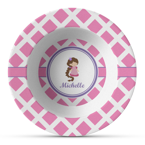 Custom Diamond Print w/Princess Plastic Bowl - Microwave Safe - Composite Polymer (Personalized)