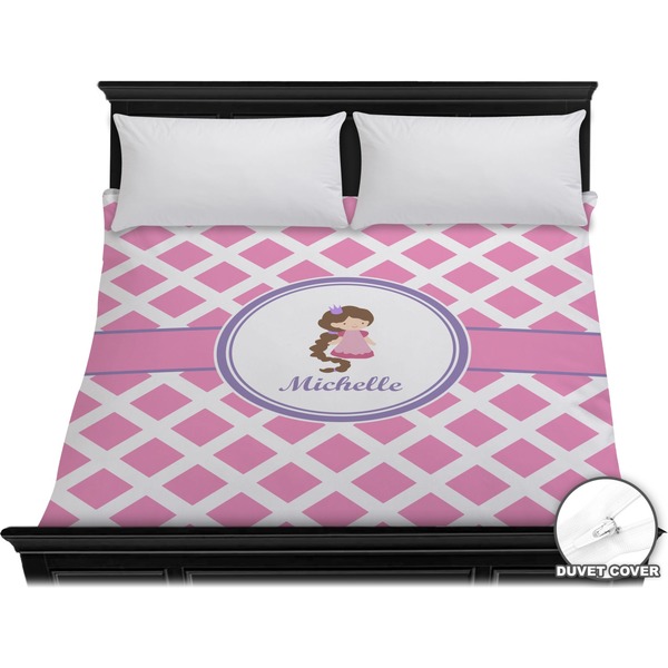 Custom Diamond Print w/Princess Duvet Cover - King (Personalized)