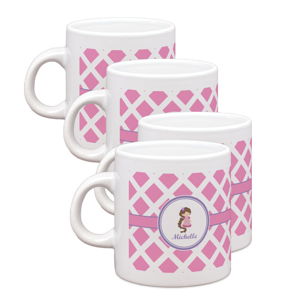 Custom Diamond Print w/Princess Single Shot Espresso Cups - Set of 4 (Personalized)