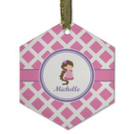 Diamond Print w/Princess Flat Glass Ornament - Hexagon w/ Name or Text