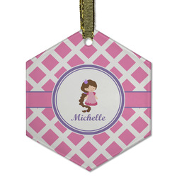 Diamond Print w/Princess Flat Glass Ornament - Hexagon w/ Name or Text