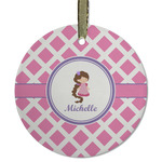 Diamond Print w/Princess Flat Glass Ornament - Round w/ Name or Text