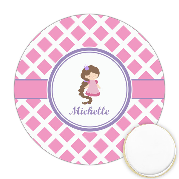 Custom Diamond Print w/Princess Printed Cookie Topper - Round (Personalized)