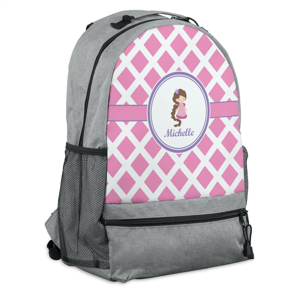 Custom Diamond Print w/Princess Backpack - Grey (Personalized)