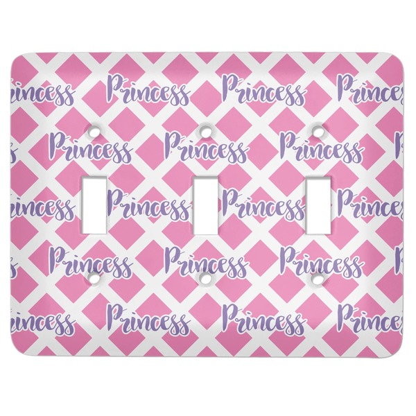 Custom Diamond Print w/Princess Light Switch Cover (3 Toggle Plate) (Personalized)